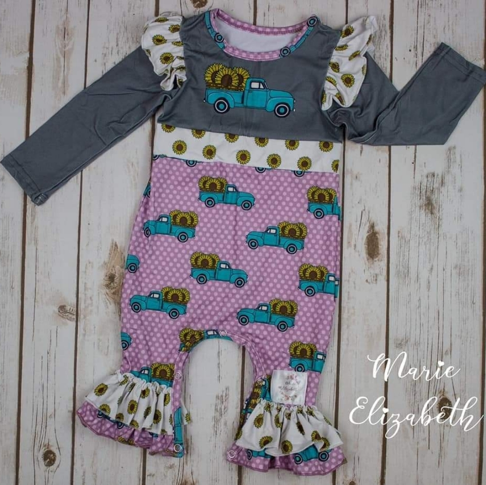 Sunflower and Vintage Truck Romper